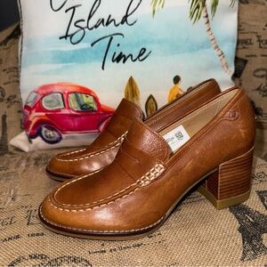 Sperry Seaport Penny Block Heel Loafer Women's Tan Leather Cushioned Comfort
